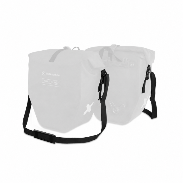 Black Extrawheel shoulder strap for bicycle panniers and bags with aluminium G-hooks